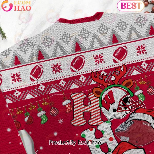 NCAA Wisconsin Badgers HO HO HO Christmas Custom Name Ugly Wool Sweater