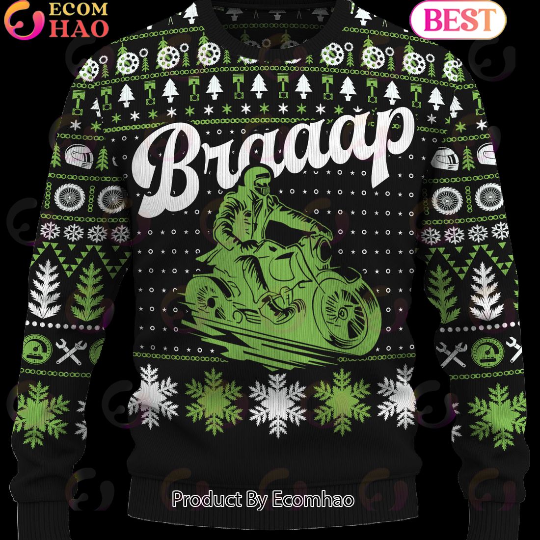 Braaap Cruiser Motorcycle Ugly Christmas Sweater