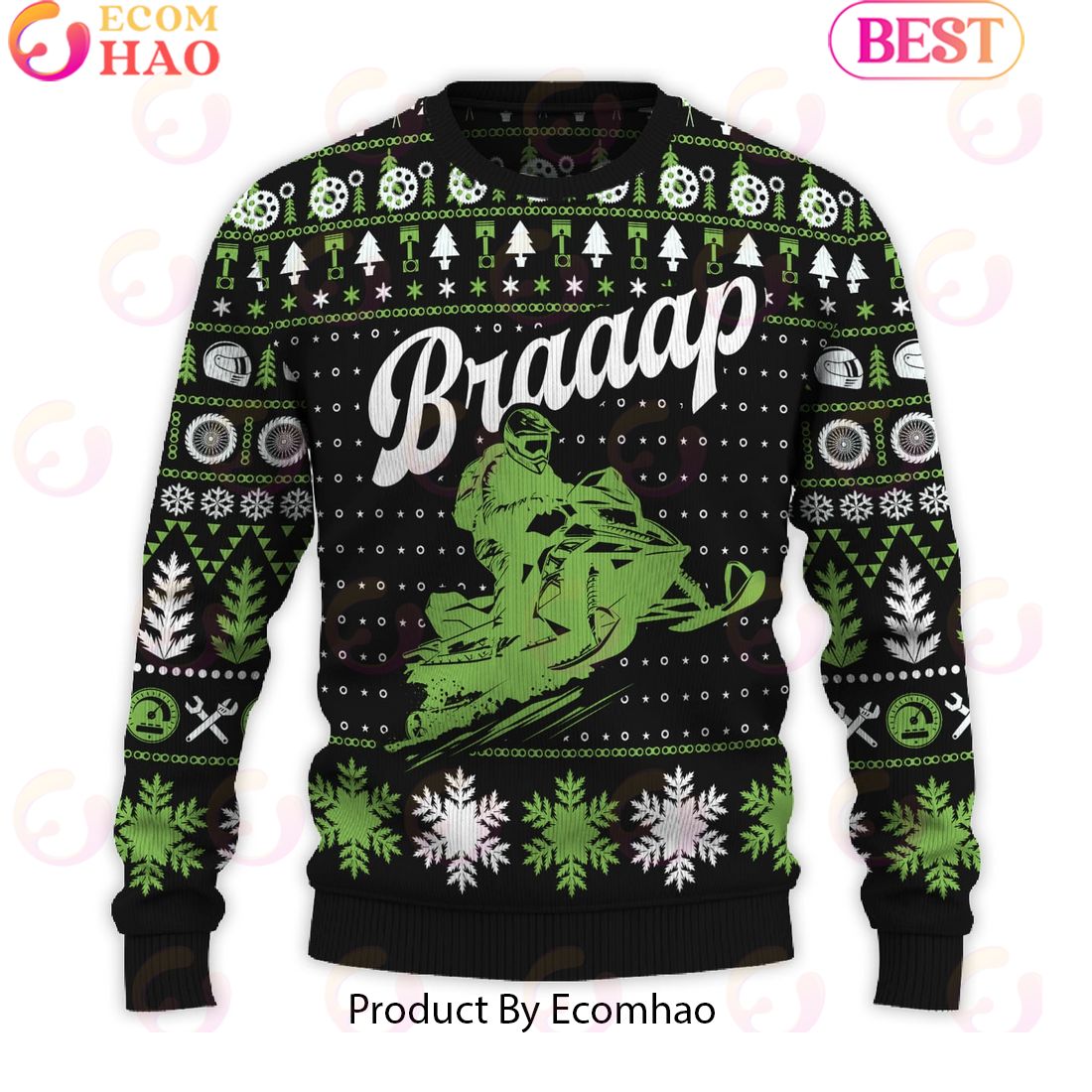 Braaap Snowmobile Ugly Christmas Sweater