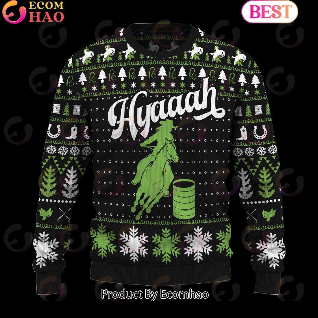 Hyaaah Horse Barrel Racing Ugly Christmas Sweater