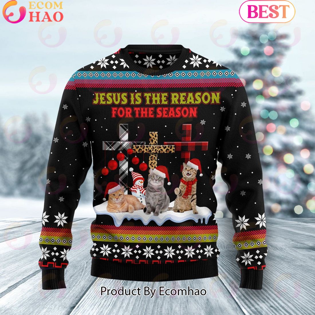 Jesus is the reason for the season Cat Ugly Christmas Sweater