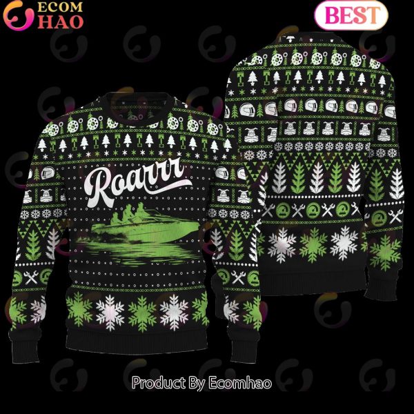 Roarrr Drag Boat Racing Ugly Christmas Sweater