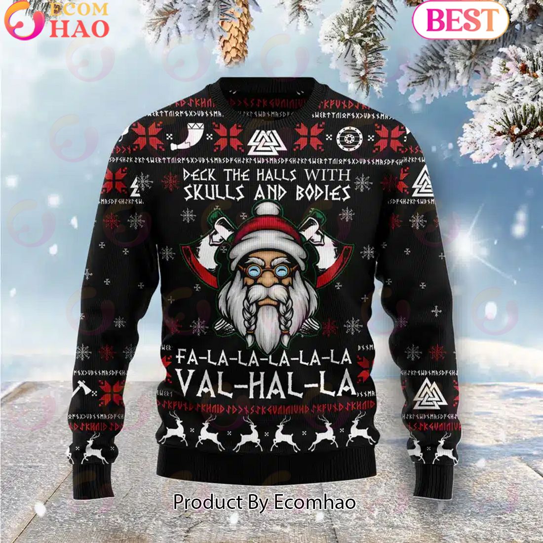 Viking Deck The Halls With Skulls Ugly Christmas Sweater