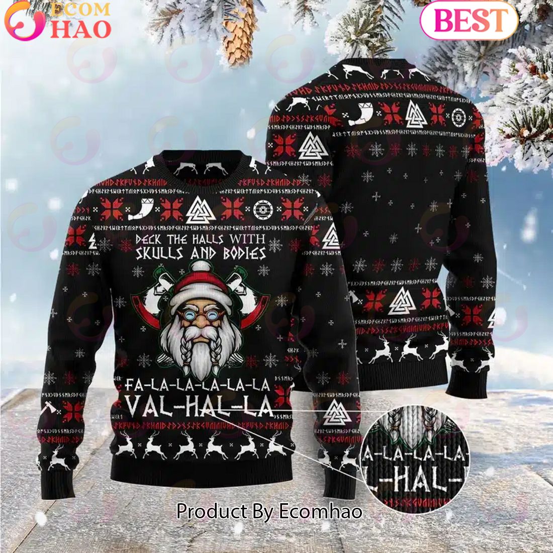 Viking Deck The Halls With Skulls Ugly Christmas Sweater