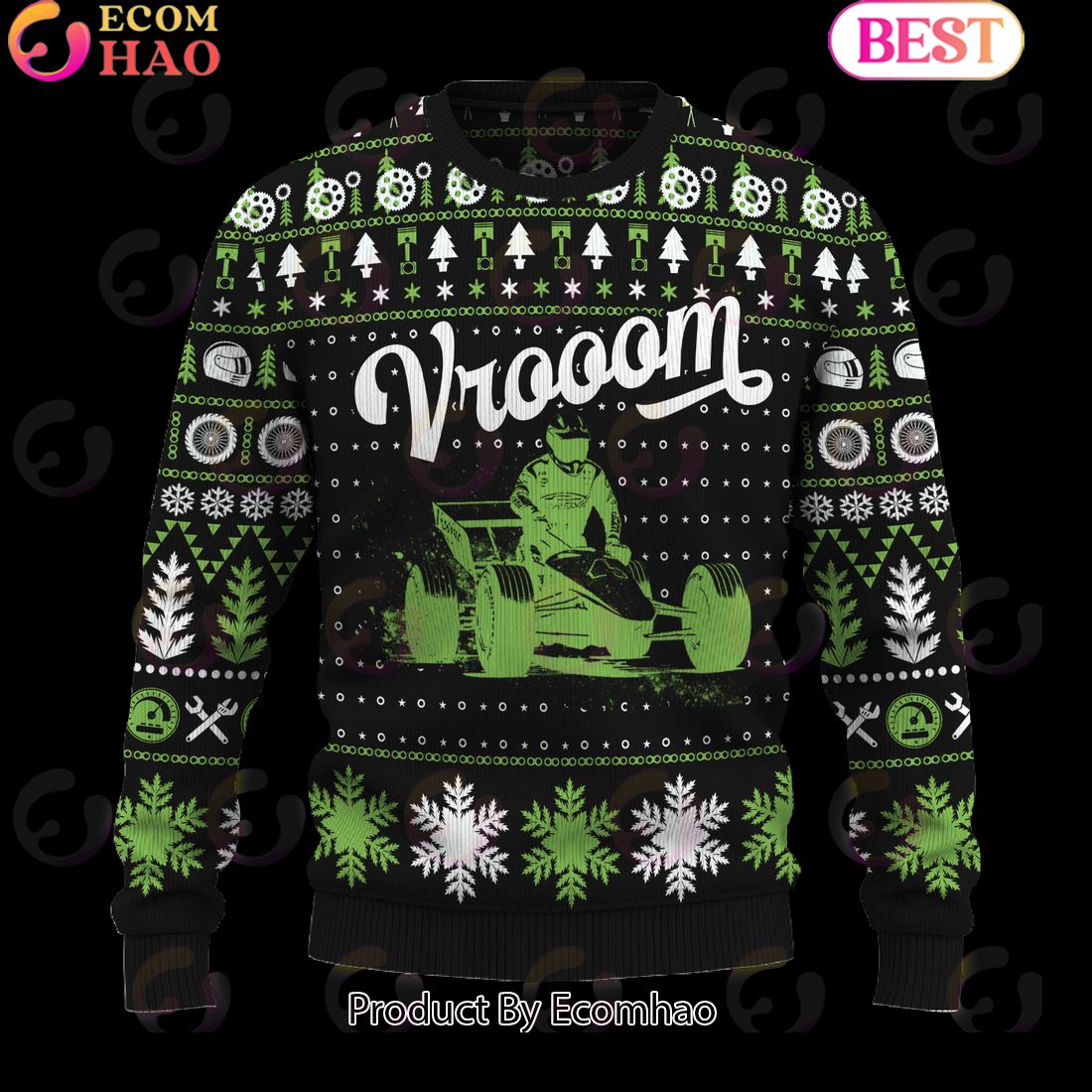 Vrooom Dirt Oval Track Racing Ugly Christmas Sweater