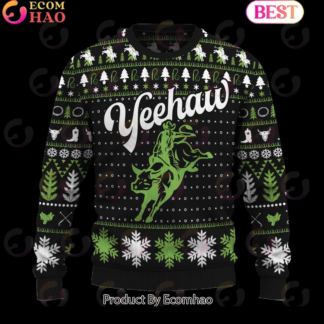 Yeehaw Bull Rodeo Ugly Christmas Sweater