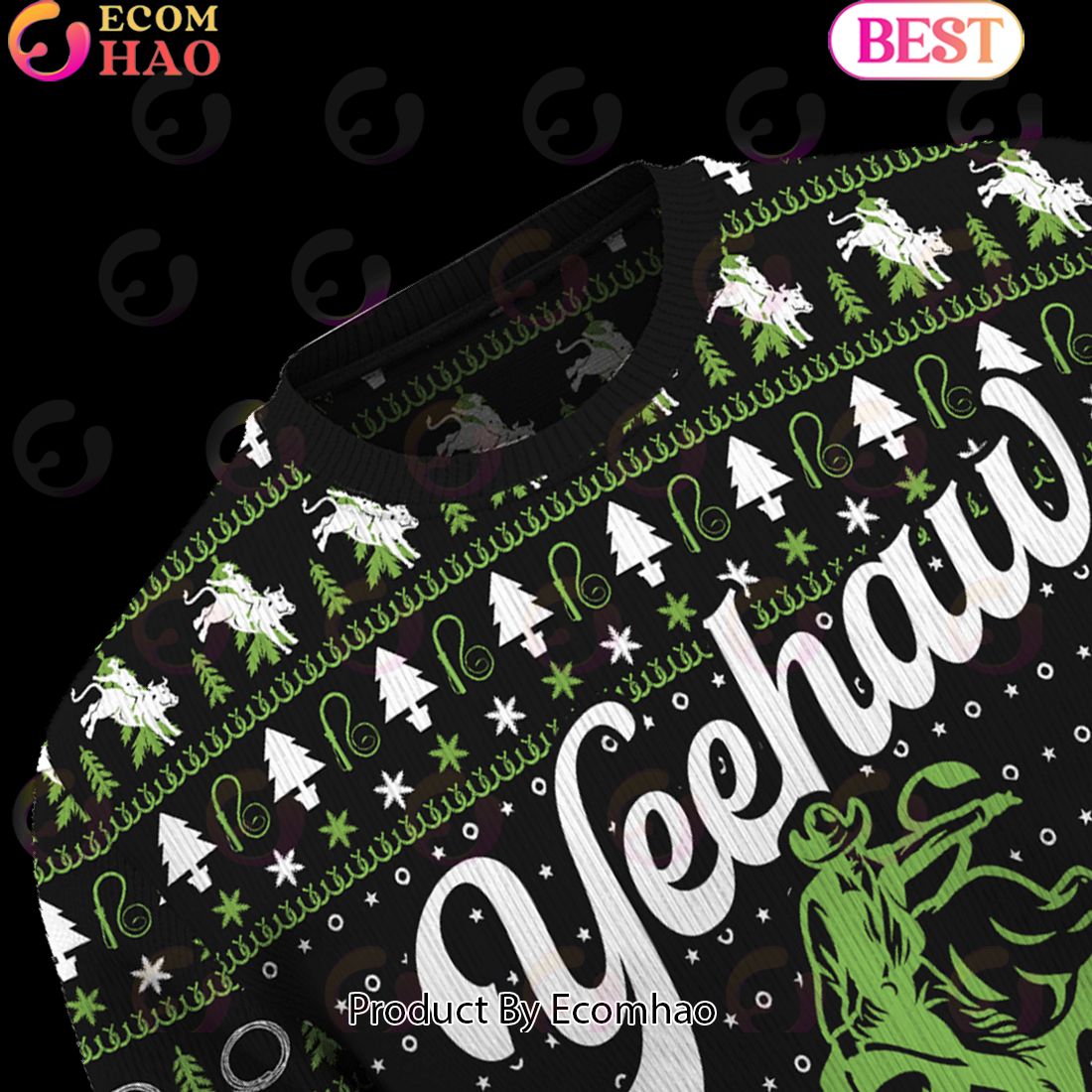 Yeehaw Bull Rodeo Ugly Christmas Sweater