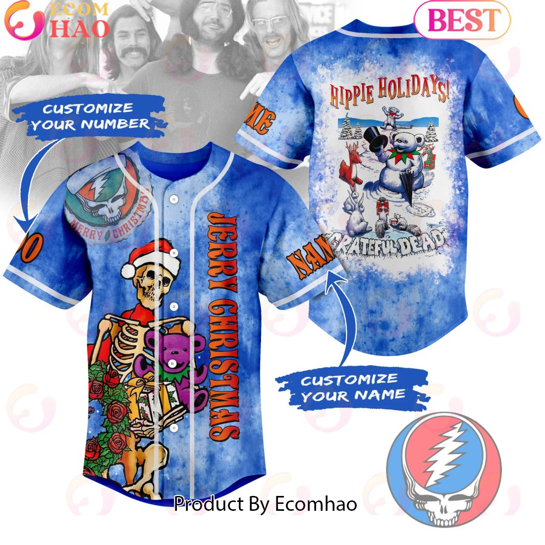 Jerry Christmas Hippie Holidays Grateful Dead Custom Baseball Jersey