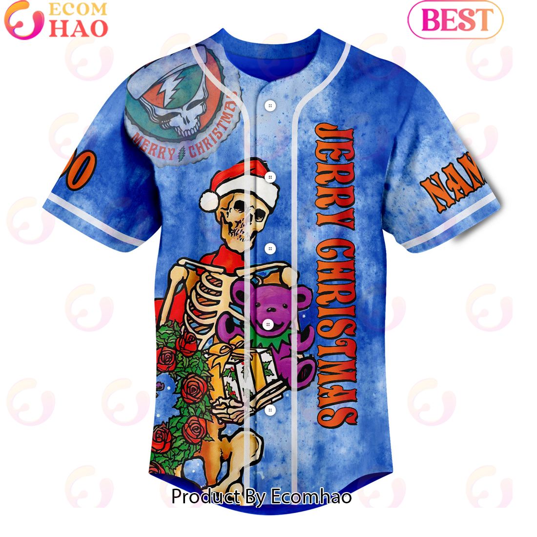 Jerry Christmas Hippie Holidays Grateful Dead Custom Baseball Jersey