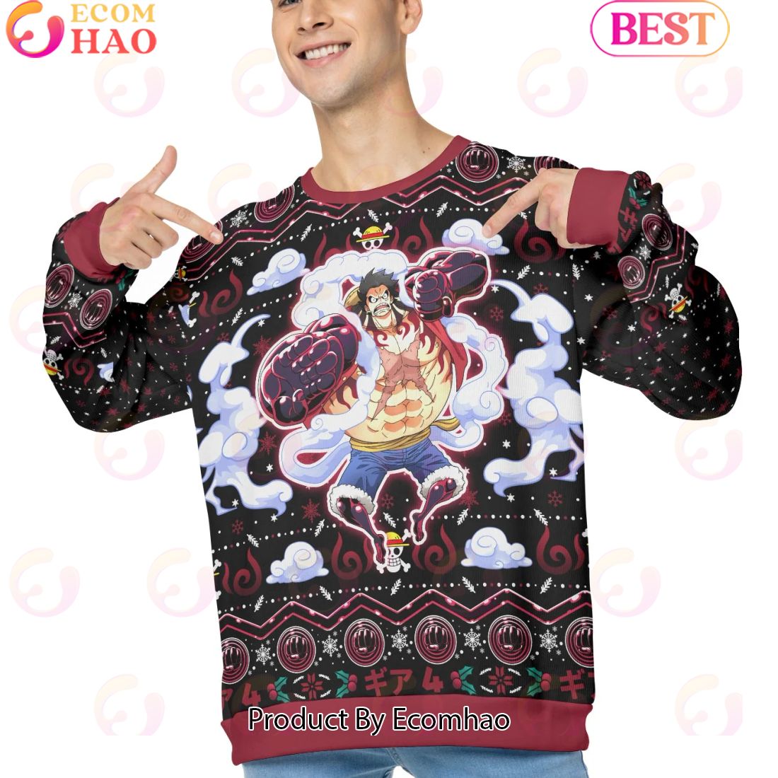 Gear 4 Luffy Christmas One Piece Ugly Christmas Sweater Perfect And Unique Gifts For Adults Kids On Christmas