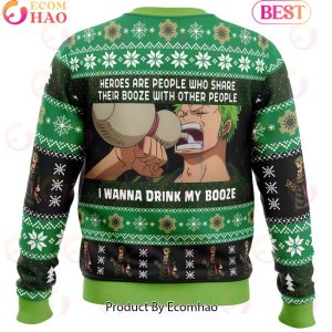 I Wanna Drink My Booze Zoro Christmas One Piece Ugly Christmas Sweater Perfect And Unique Gifts For Adults Kids On Christmas