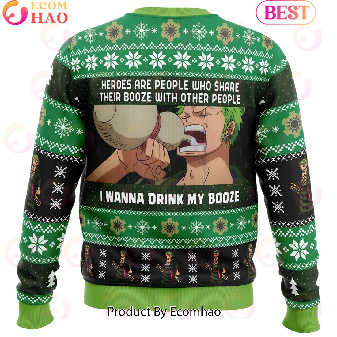 I Wanna Drink My Booze Zoro Christmas One Piece Ugly Christmas Sweater Perfect And Unique Gifts For Adults Kids On Christmas