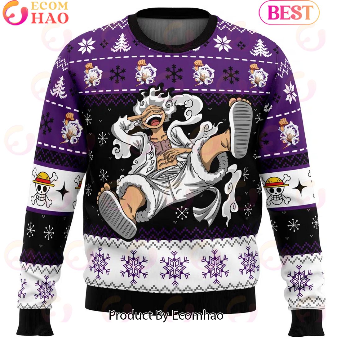 Luffy Gear 5 Sun God Nika Christmas One Piece Ugly Christmas Sweater Perfect And Unique Gifts For Adults Kids On Christmas