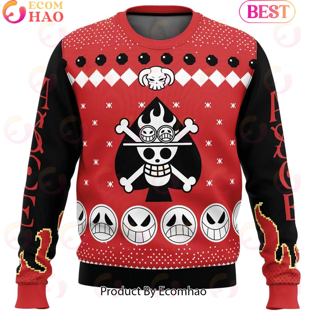 One Piece Fire Fist Ace Portgas D. Ace Ugly Christmas Sweater Perfect And Unique Gifts For Adults Kids On Christmas