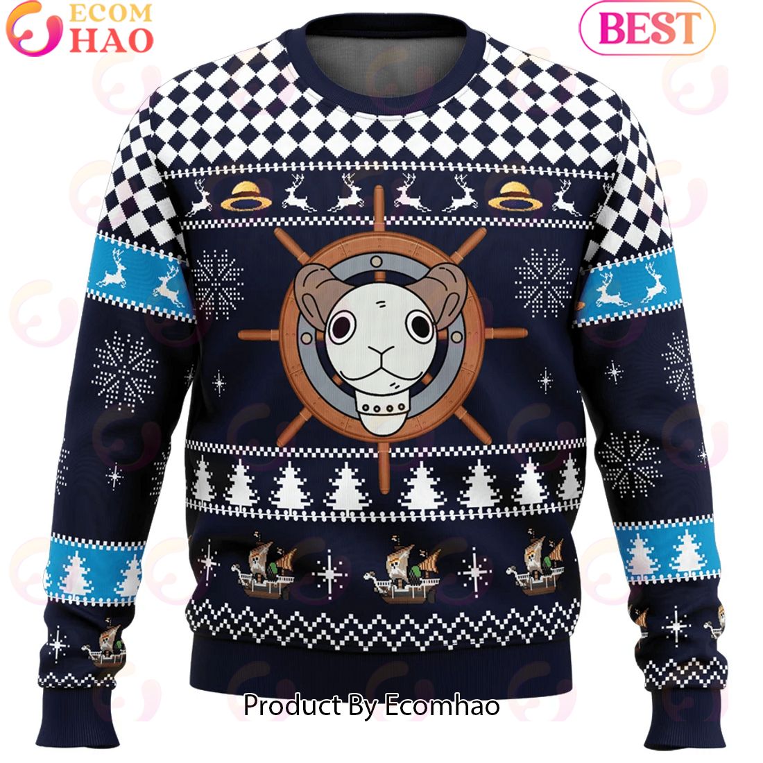 Straw Hat Pirates Ship Going Merry One Piece Ugly Christmas Sweater Perfect And Unique Gifts For Adults Kids On Christmas