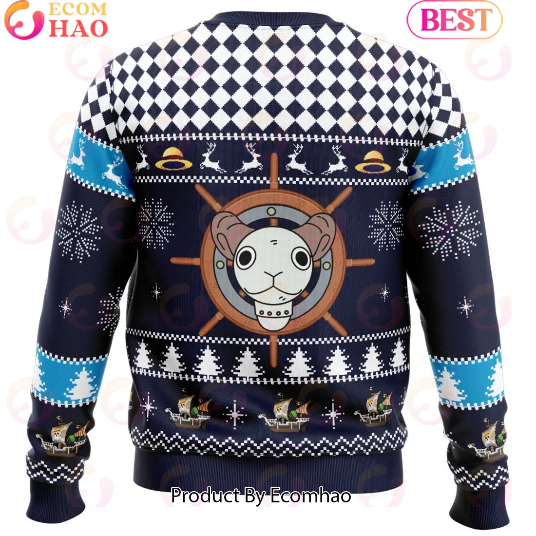 Straw Hat Pirates Ship Going Merry One Piece Ugly Christmas Sweater Perfect And Unique Gifts For Adults Kids On Christmas