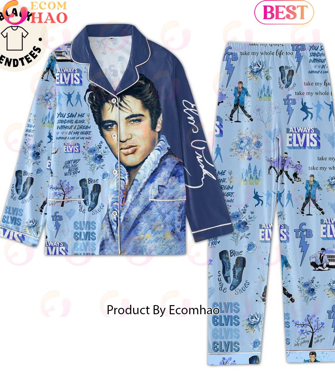 Always Elvis Blue Moon Lysrics Design Pajamas Set