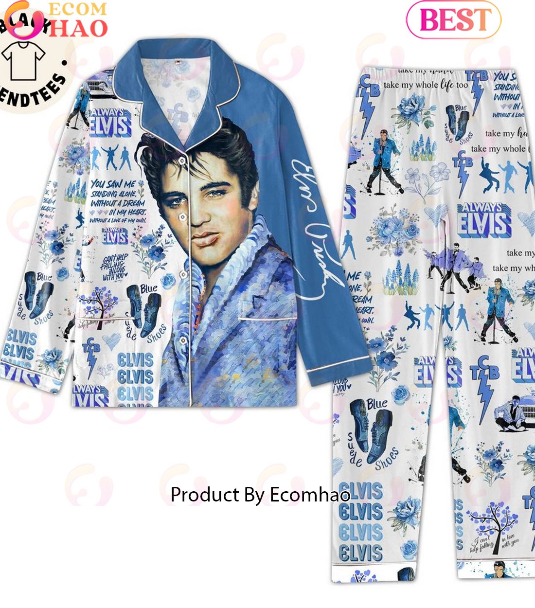 Always Elvis Blue Moon Lysrics Design Pajamas Set