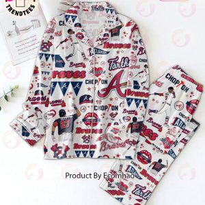 Atlanta Braves Chopion Lips Hat Design White Pajamas Set