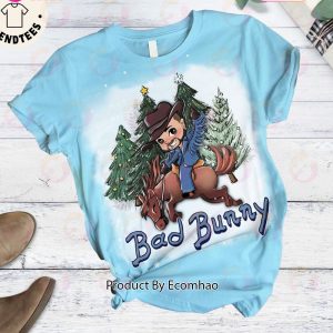 Bad Bunny Boy Riding A Horse Christmas Design Pajamas Set