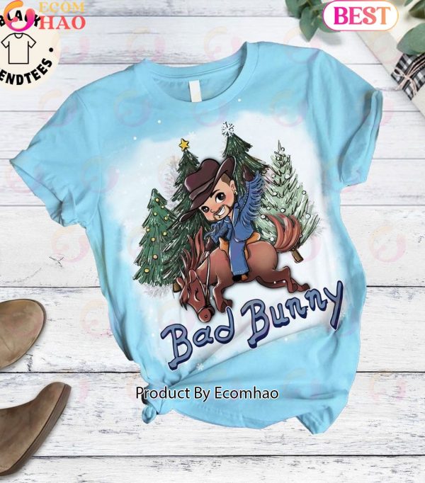 Bad Bunny Boy Riding A Horse Christmas Design Pajamas Set