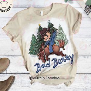 Bad Bunny Boy Riding A Horse Christmas Design Pajamas Set