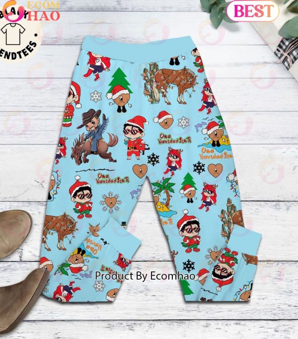 Bad Bunny Boy Riding A Horse Christmas Design Pajamas Set