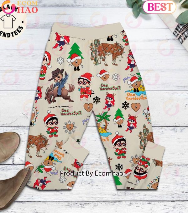 Bad Bunny Boy Riding A Horse Christmas Design Pajamas Set