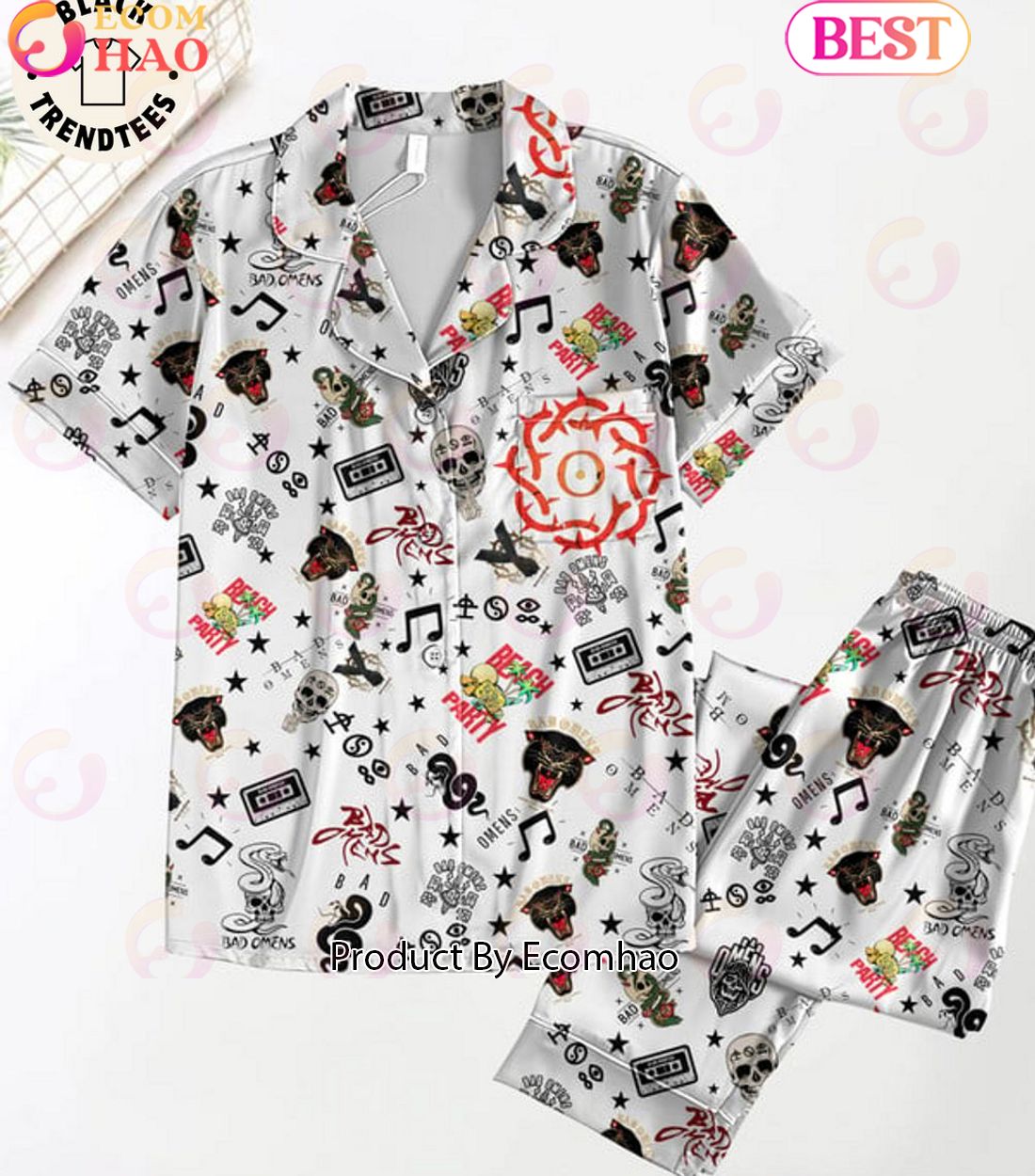 AVAILABLE Carcls Gocards Ville Lic4 Mascot Design White Pajamas Set