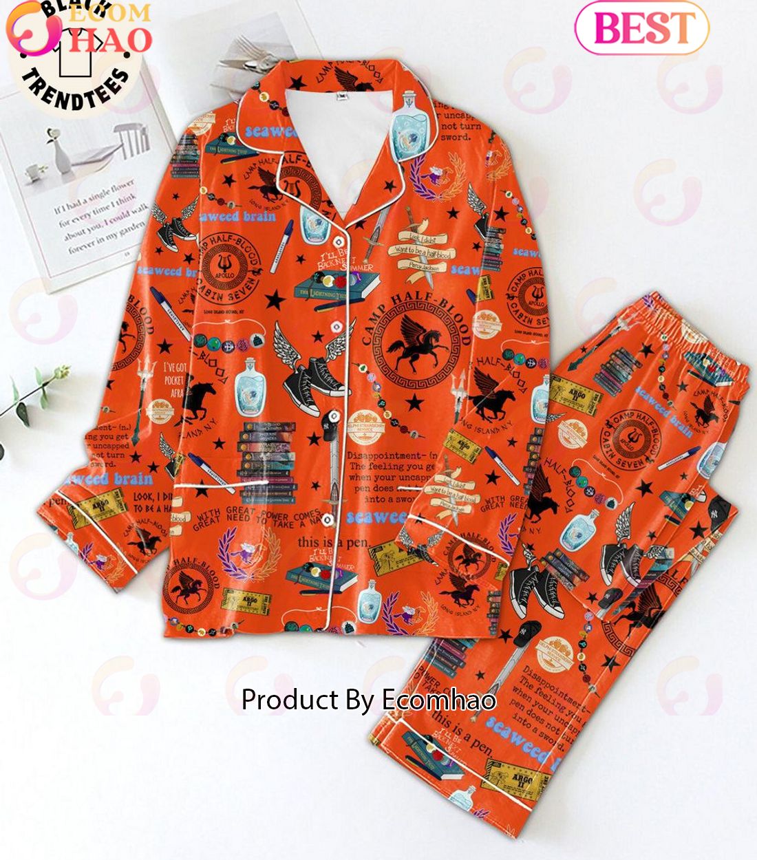 Camp Half Blood Cabin Seven Book Pen Shoes Design Pajamas Set