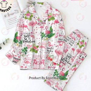 Crazy Flamingo Lady Pink White Design Pajamas Set