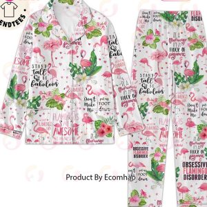 Crazy Flamingo Lady Pink White Design Pajamas Set