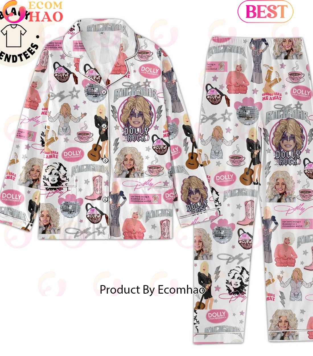 Dolly For President Rockstar White Pajamas Set