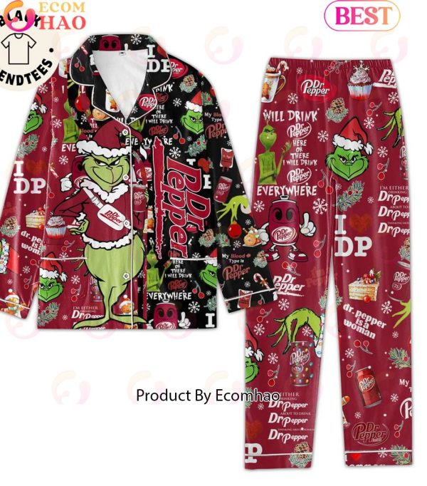 Dr Pepper Grinch Christmas Design Pajamas Set