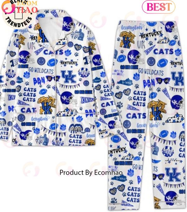 Go Big Blue Kentuckey Wild Cat White Pajamas Set
