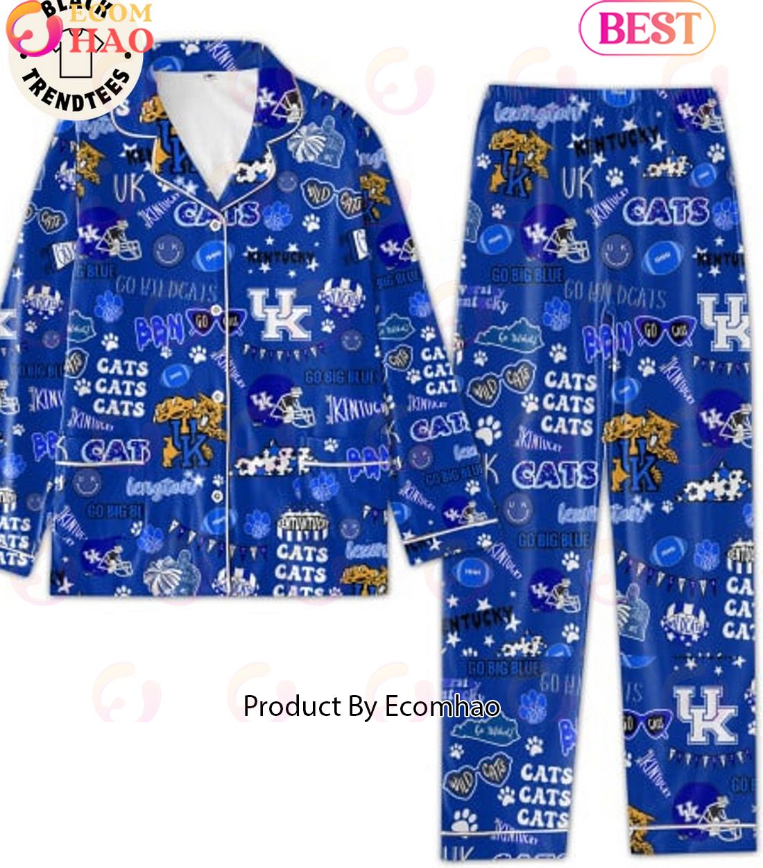 Go Big Blue Lexington Kentucky Cats Design Blue Pajamas Set