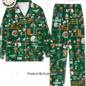 Go Canes U Of Miami 24 Rainbow Design Green Pajamas Set