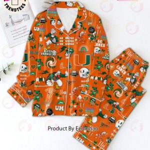 Go Canes U Of Miami 24 Rainbow Design Orange Pajamas Set