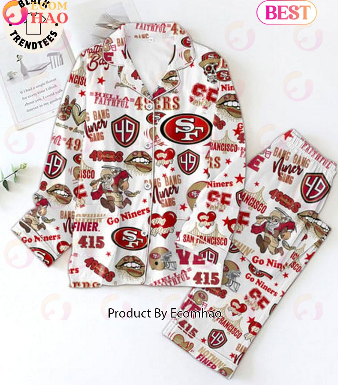 Hellla Faithful 49ers San Francisco Niners White Pajamas Set