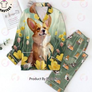 I Love My Corgi Dog On Flower Background Design Pajamas Set