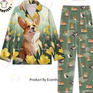 I Love My Corgi Dog On Flower Background Design Pajamas Set