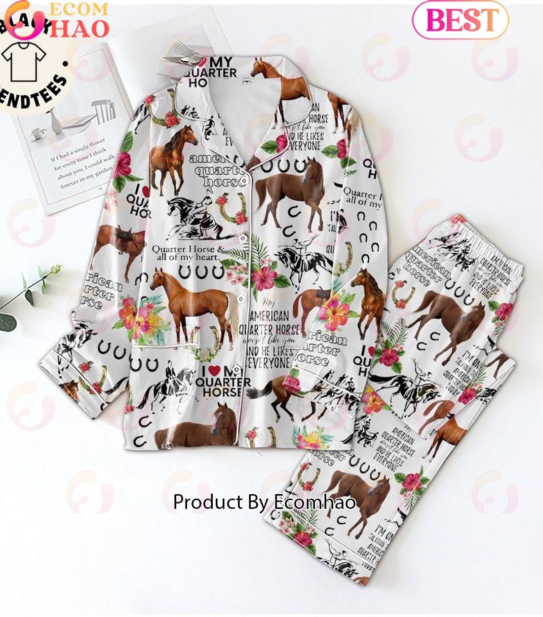 I Love My Quarter Horse Flower Design Pajamas Set