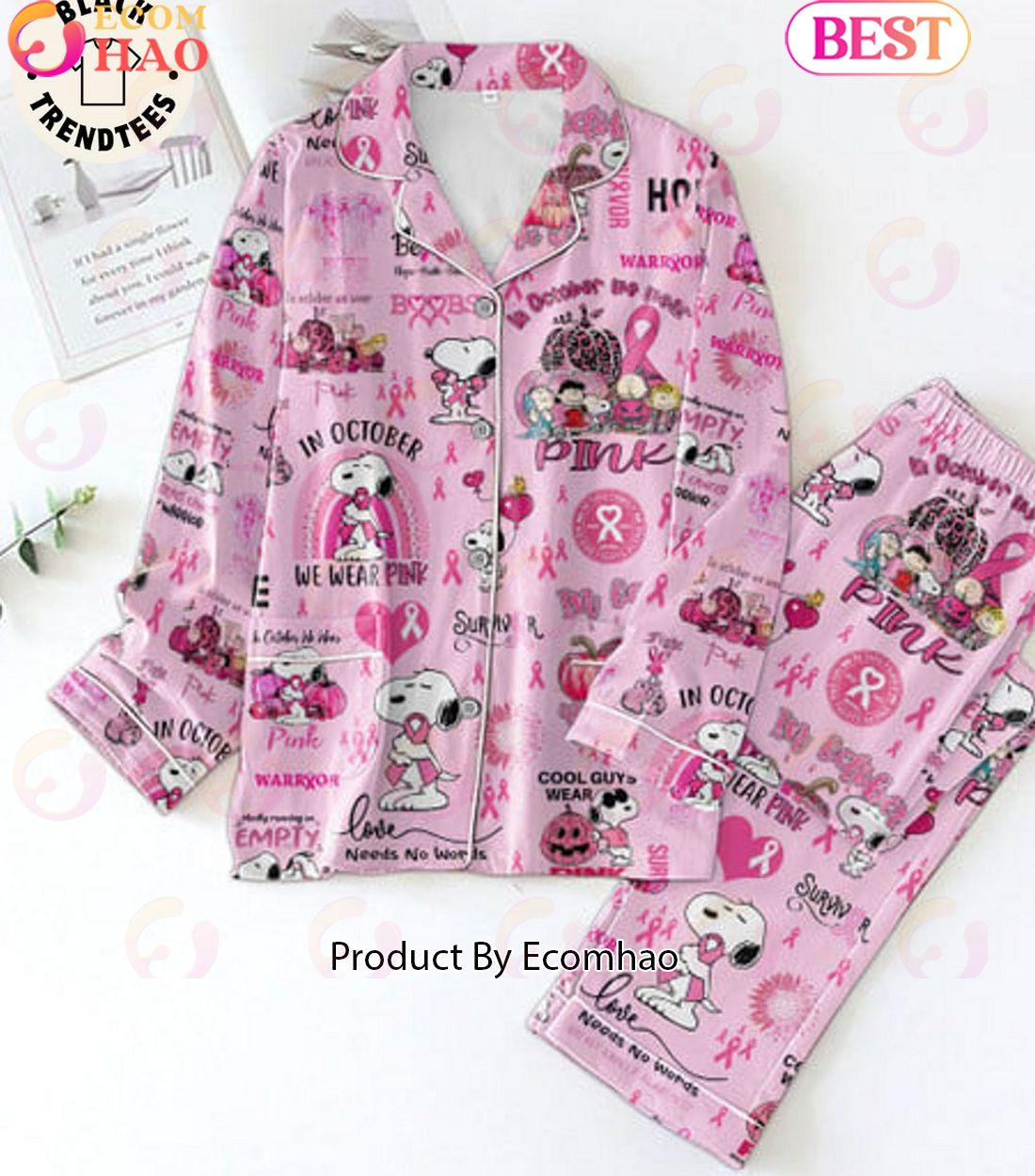 In October We Wear Pink Warryor Love Needs No Words So Cute Pajamas Set