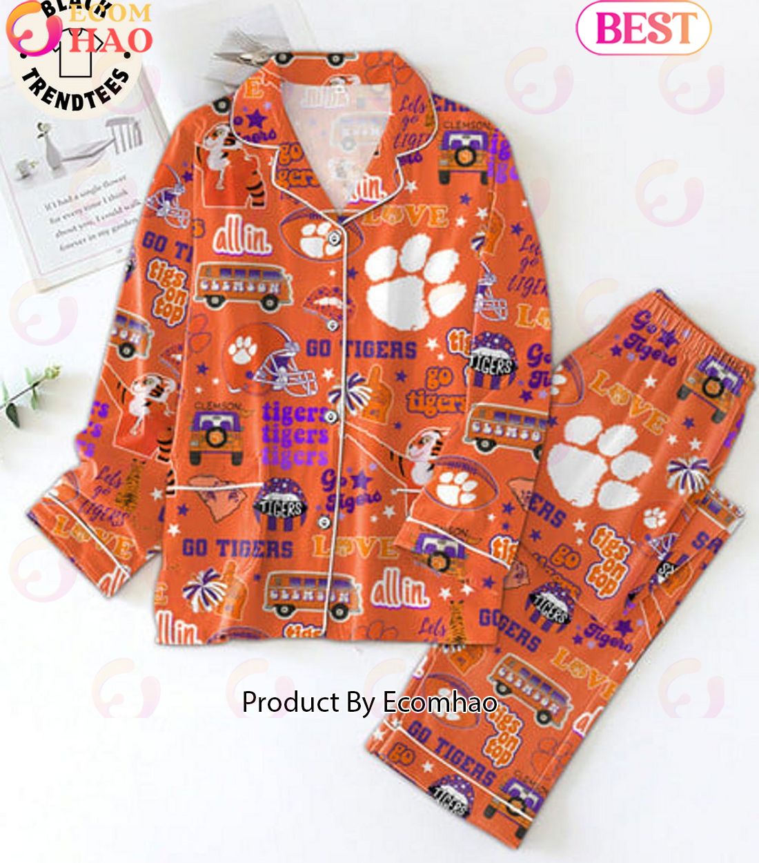 LIMITED Go Tigers Clemson Tigs On Top Love All In Orange Pajamas Set