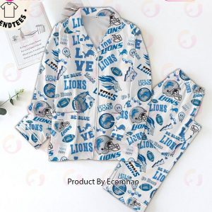 Lions Football BE Blue Masot Design Button Down Pajamas Set