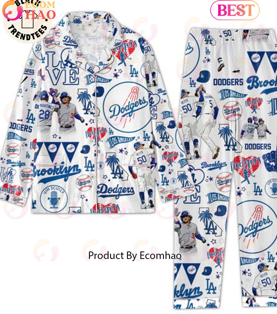 Los Angeles Dodgers Love White Pajamas Set