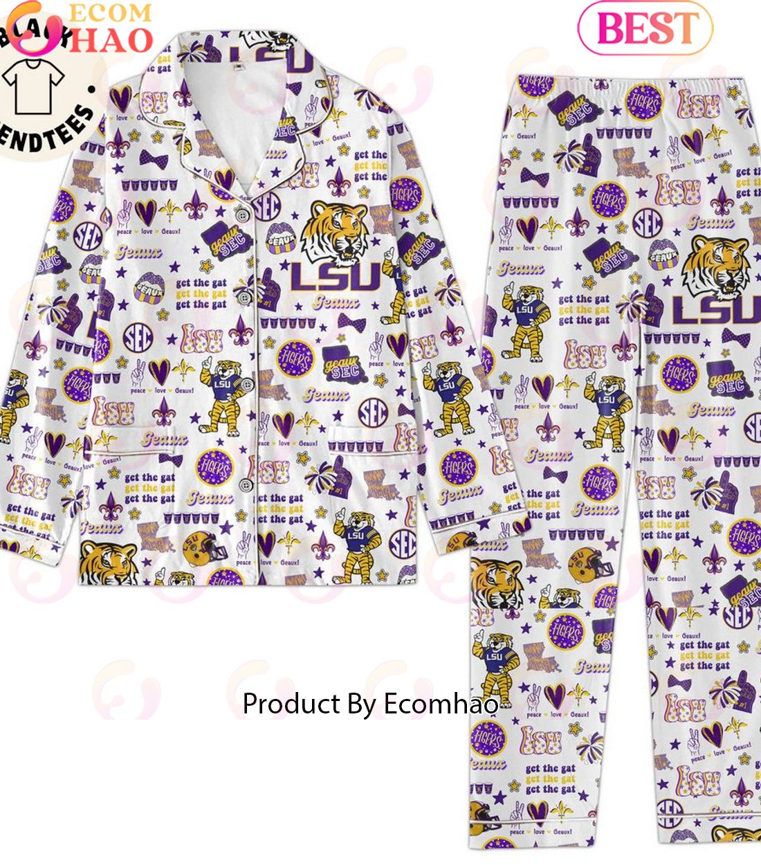 LSU Tigers Football Tigers Design Pajamas Set