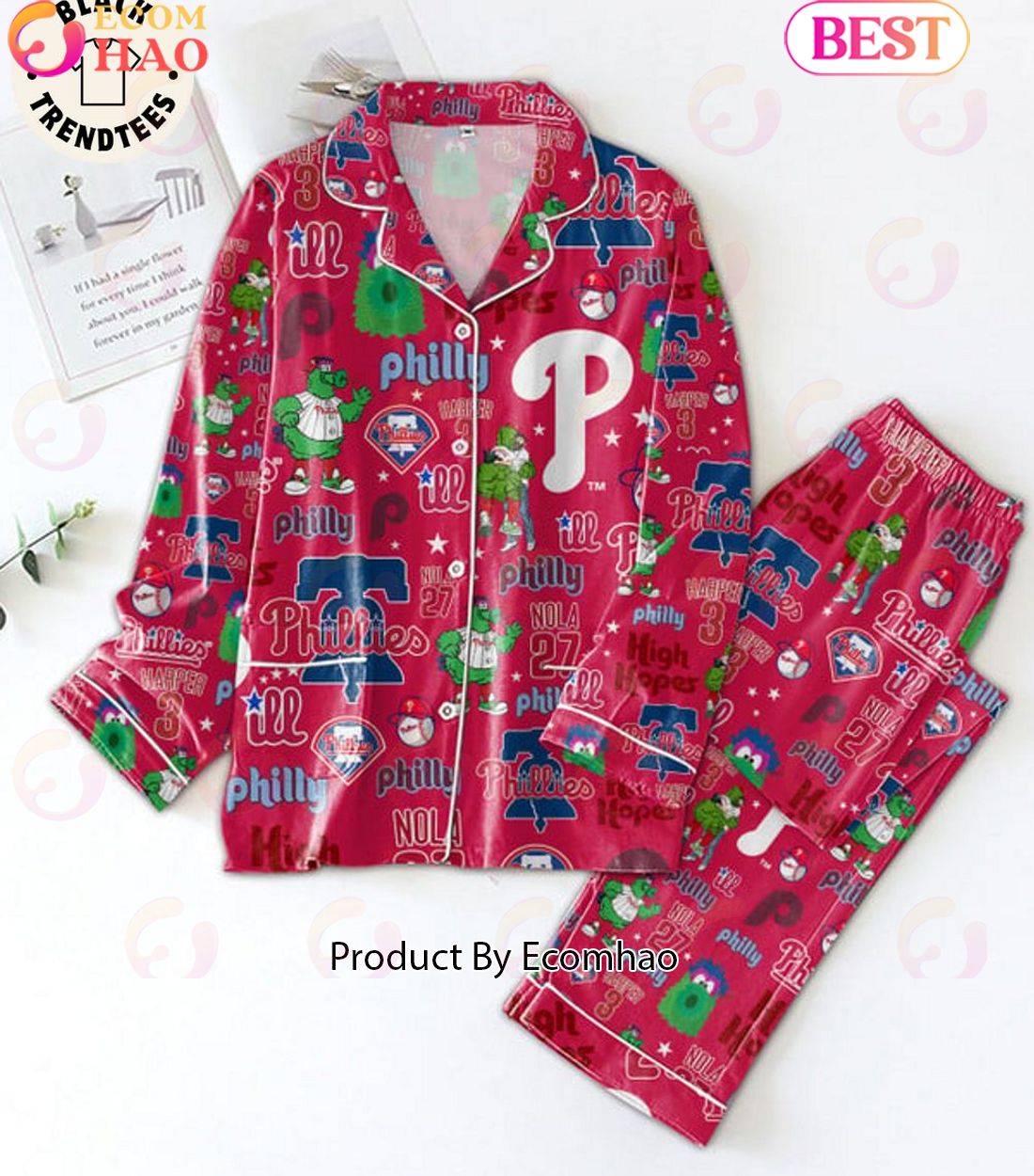 MLB Philadelphia Phillies Harfer 3 Phillies ILL Nola 27 Red Pajamas Set