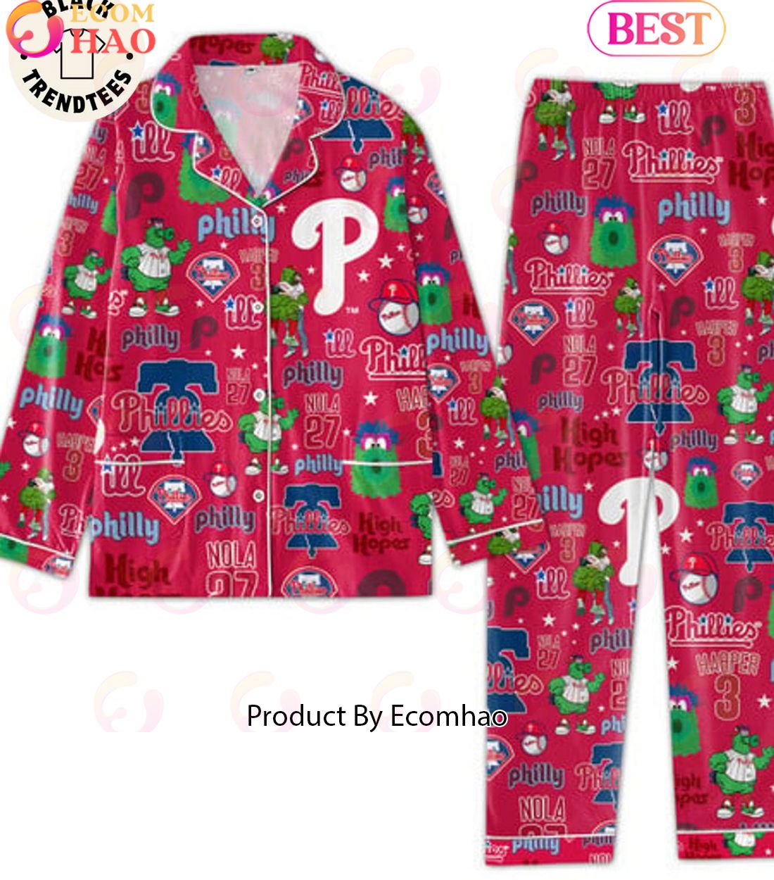 MLB Philadelphia Phillies Harfer 3 Phillies ILL Nola 27 Red Pajamas Set