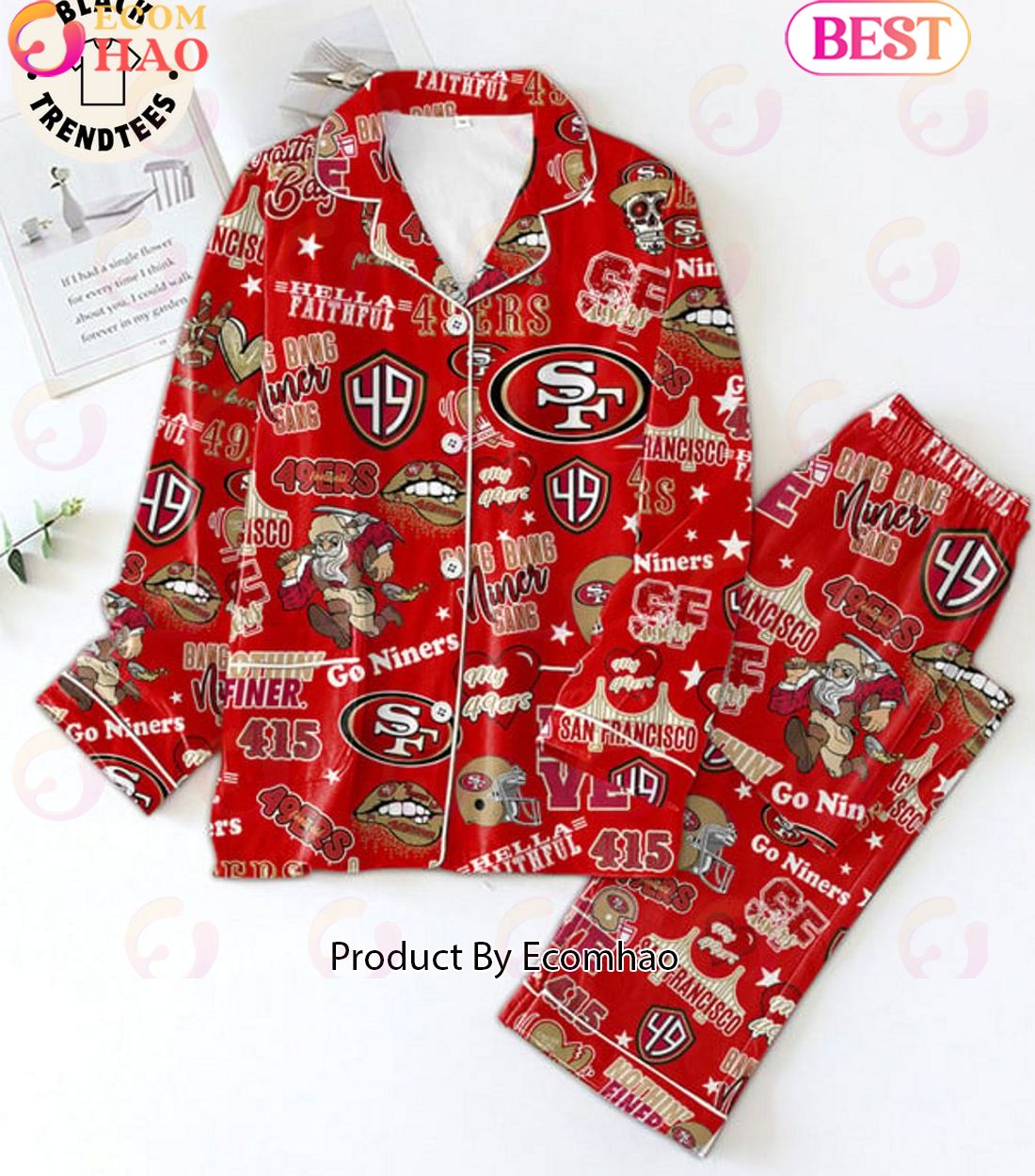 NEW Hellla Faithful 49ers San Francisco Niners Red Pajamas Set